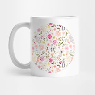 Watercolor illustration of koala, penguin and puppy with botanical florals Mug